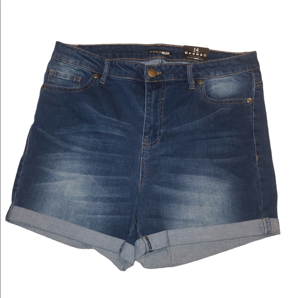 Fashion Nova Denim Shorts Women's Size 14 Try to Keep Up Dark Denim NEW